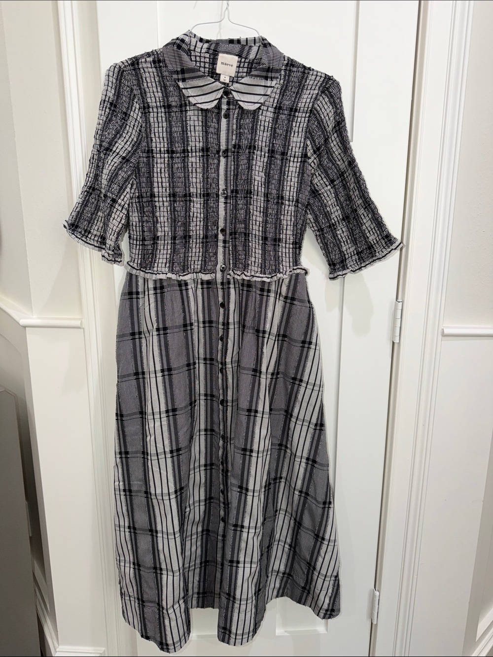 Anthropologie Maeve Women's Black & White Plaid Button-Front Dress